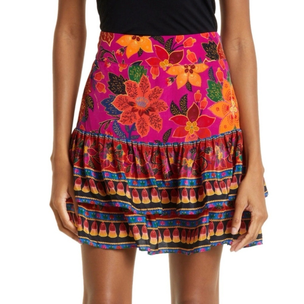 Farm Rio Tropical Tapestry Floral Ruffled Mini Skirt Size XL